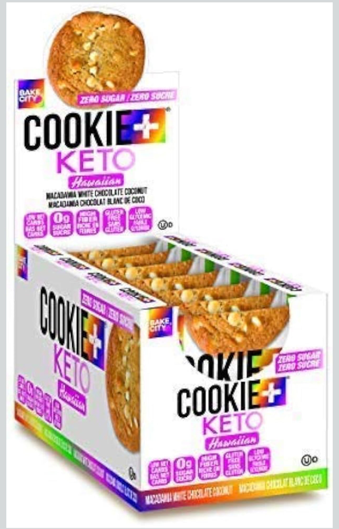 Bake City Cookie Plus Keto | Hawaiian Cookies - Gluten Free, Non-GMO, 0g Sugar, Only 1.5g Net Carbs, Good Fats, 5g Protein, Kosher, No Artificial Flavors - Pack of 12