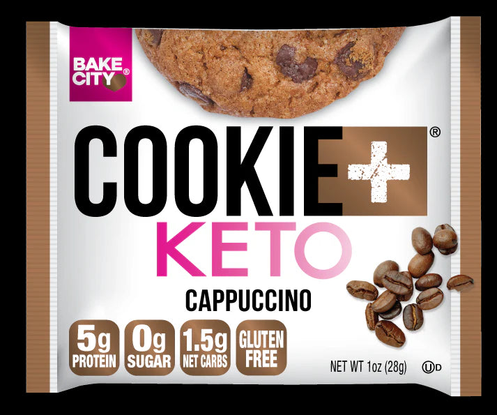 Bake City Cookie Plus Keto | Cappuccino Cookies - Gluten Free, Non-GMO, 0g Sugar, Only 1.5g Net Carbs, Good Fats, 5g Protein, Kosher, No Artificial Flavors - Pack of 12