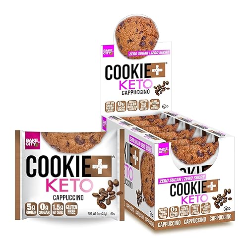 Bake City Cookie Plus Keto | Cappuccino Cookies - Gluten Free, Non-GMO, 0g Sugar, Only 1.5g Net Carbs, Good Fats, 5g Protein, Kosher, No Artificial Flavors - Pack of 12