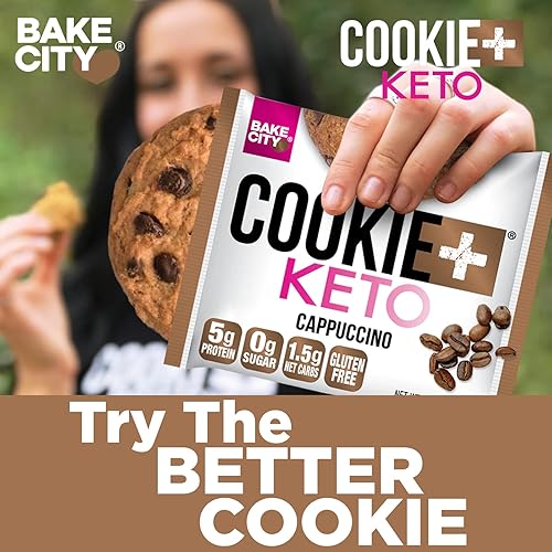 Bake City Cookie Plus Keto | Cappuccino Cookies - Gluten Free, Non-GMO, 0g Sugar, Only 1.5g Net Carbs, Good Fats, 5g Protein, Kosher, No Artificial Flavors - Pack of 12