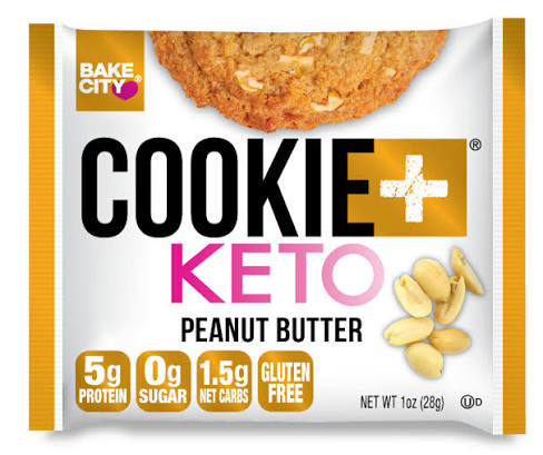 Bake City Cookie Plus Keto | Peanut Butter Cookies - Gluten Free, Non-GMO, 0g Sugar, Only 1.5g Net Carbs, Good Fats, 5g Protein, Kosher, No Artificial Flavors - Pack of 12