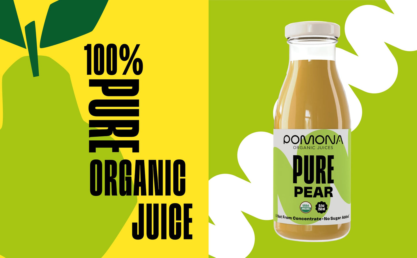 Pomona Organic Pear Juice, Cold Pressed USDA Organic, Vegan - Pack of 12