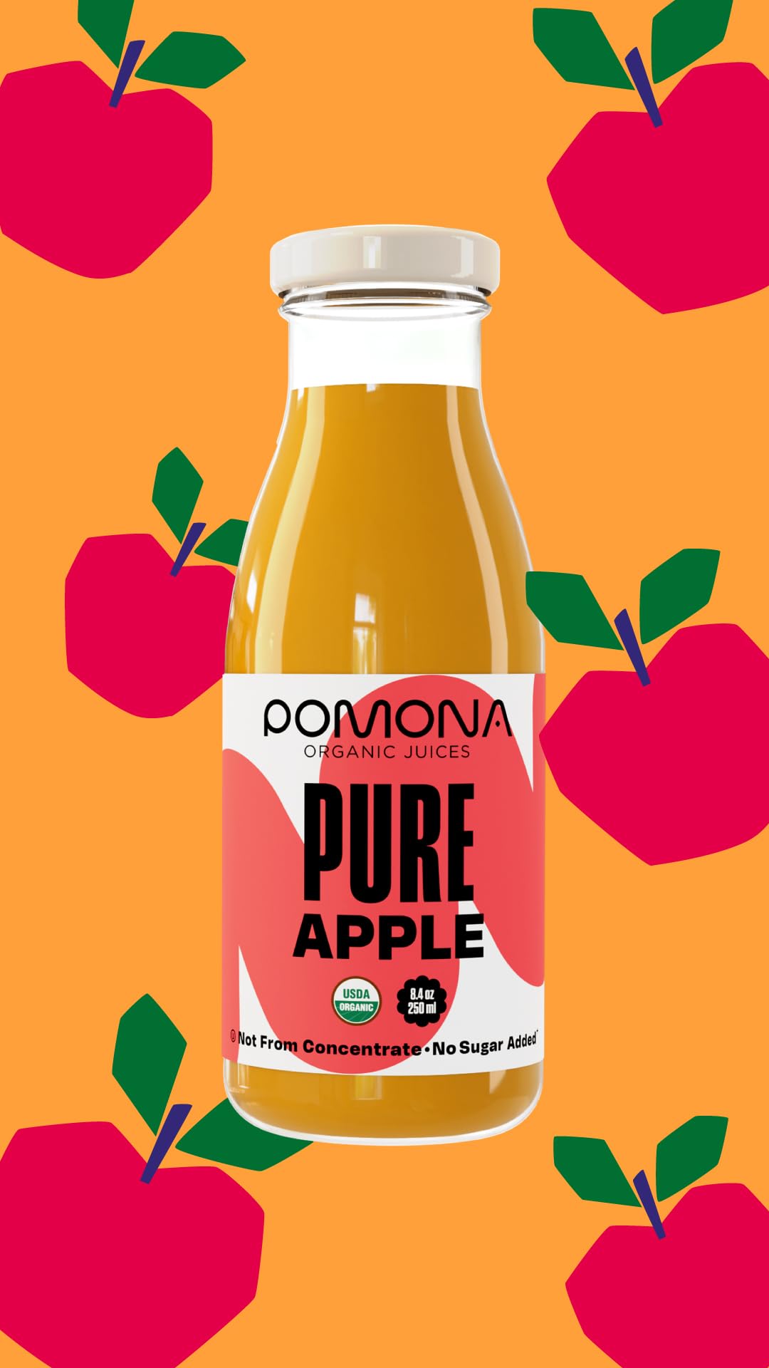 Pomona Organic Apple Juice, Cold Pressed USDA Organic, Vegan - Pack of 12