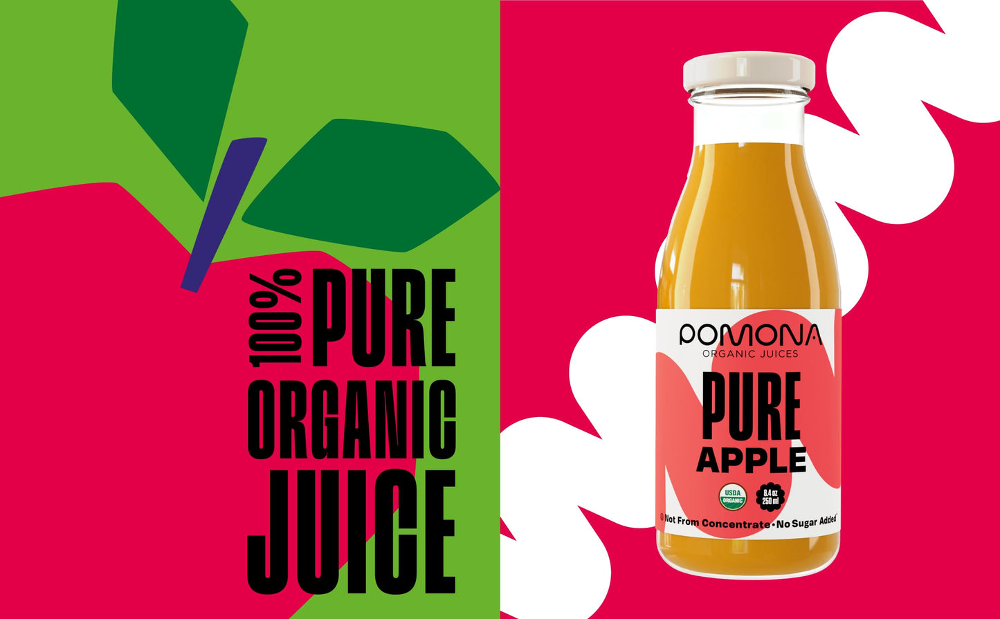 Pomona Organic Apple Juice, Cold Pressed USDA Organic, Vegan - Pack of 12