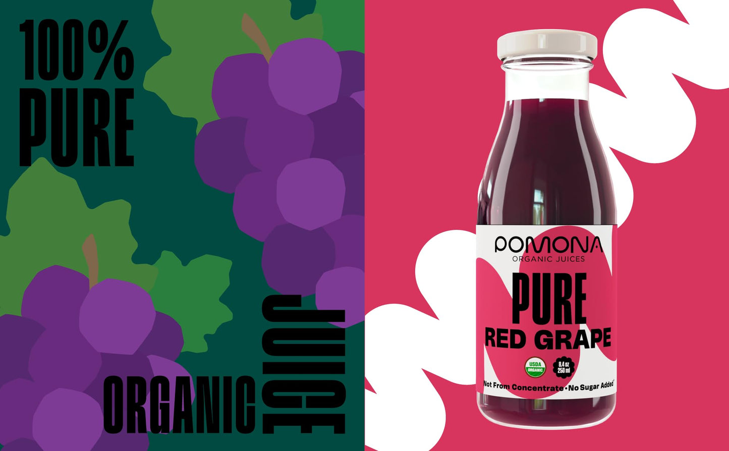 Pomona Organic Pure Red Grape Juice, Cold Pressed USDA Organic, Vegan - Pack of 12