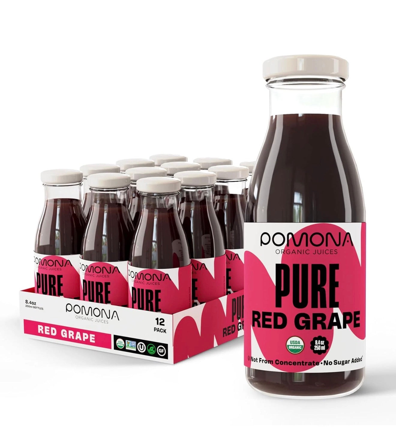 Pomona Organic Pure Red Grape Juice, Cold Pressed USDA Organic, Vegan - Pack of 12