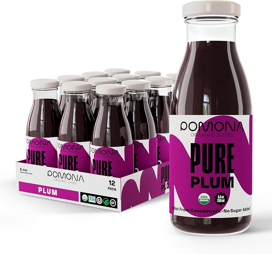 Pomona Organic Pure Plum Juice, Cold Pressed USDA Organic, Vegan - Pack of 12