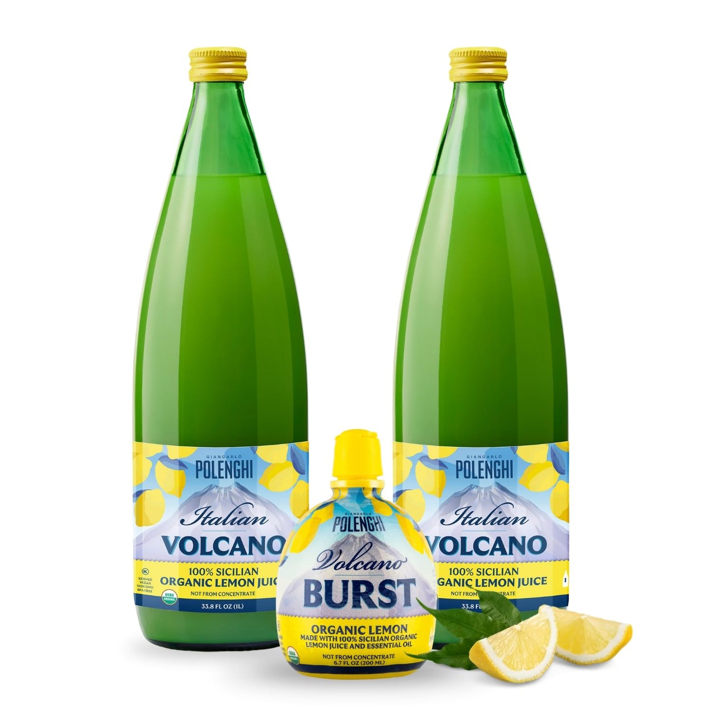 Organic Italian Volcano Lemon Juice, Pure Sicilian Lemons for Cooking, Baking and Beverages, 33.8 oz - Pack of 2