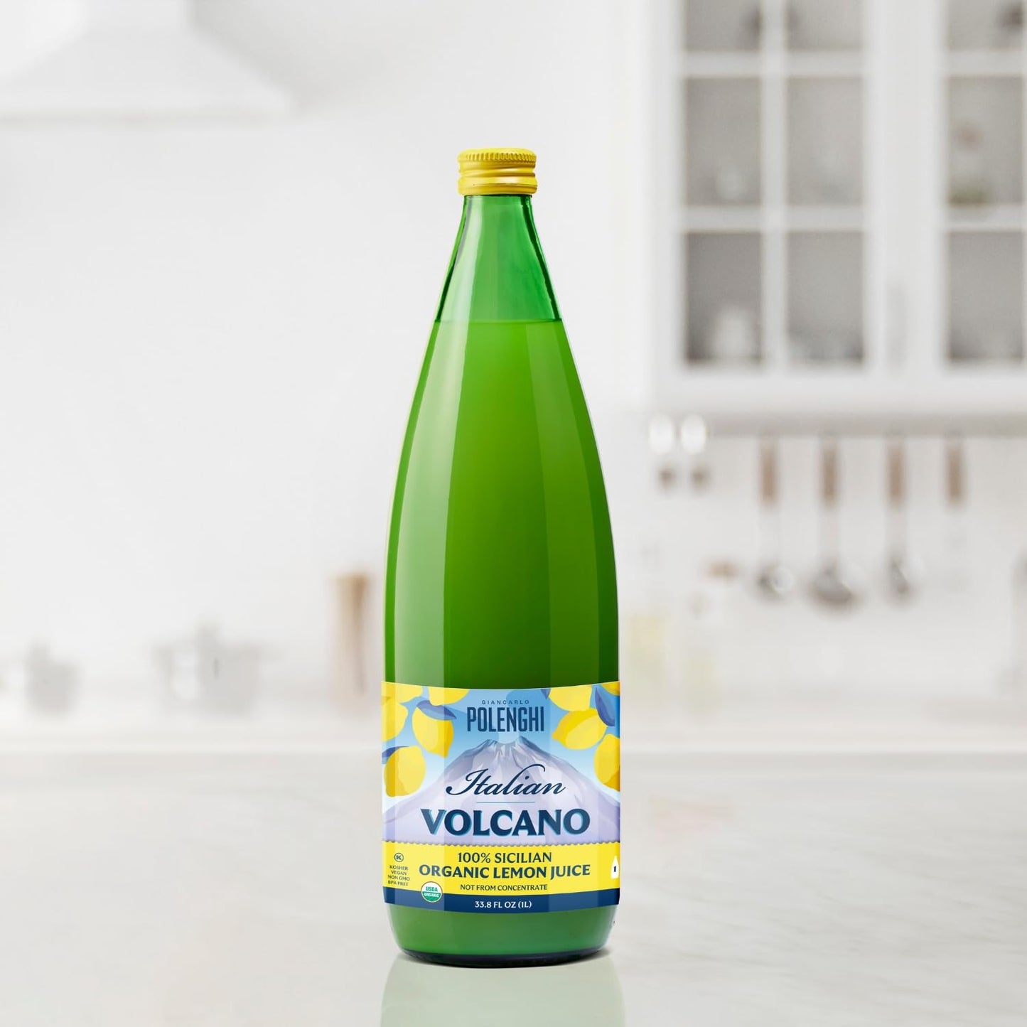 Organic Italian Volcano Lemon Juice, Pure Sicilian Lemons for Cooking, Baking and Beverages, 33.8 oz - Pack of 2