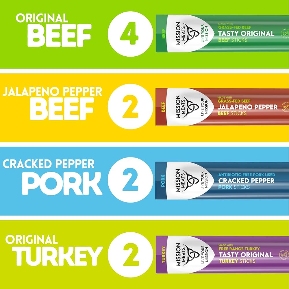 Mission Meats Meat Sticks – Variety Pack - Beef, Pork, Turkey - Clean Ingredients, Nitrate Nitrite Free, Gluten Free, MSG Free, Paleo - 1oz - Pack of 10