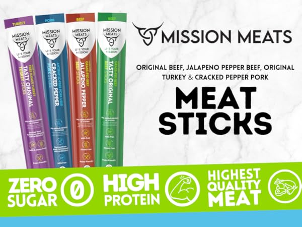 Mission Meats Meat Sticks – Variety Pack - Beef, Pork, Turkey - Clean Ingredients, Nitrate Nitrite Free, Gluten Free, MSG Free, Paleo - 1oz - Pack of 10