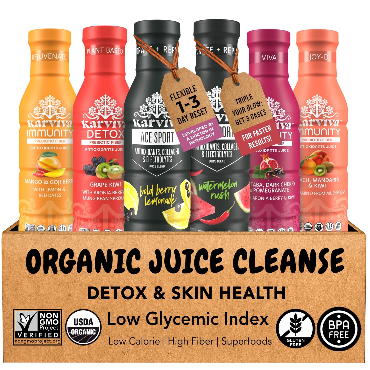 Karviva Organic Juice Cleanse & Skin Glowing Pack for Weight Control & Sugar Detox - Pack of 6