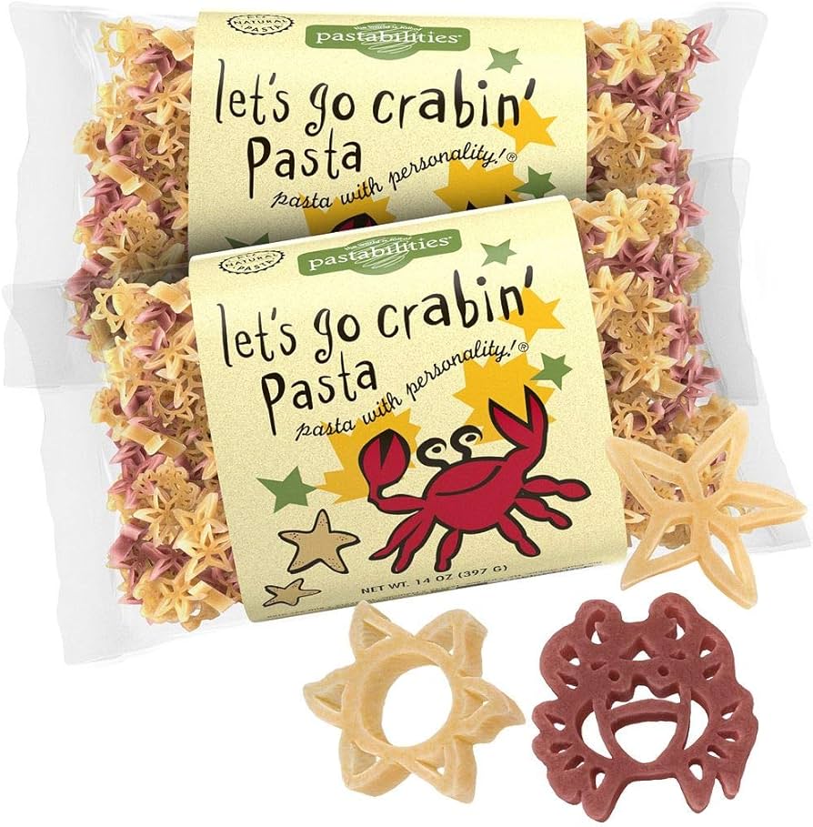Pastabilities Fun Shaped Pasta for Kids - Let's Go Crabin' Pasta - Crab, Starfish and Sunshine Animal Theme, Non-GMO Natural Wheat and Vegetable Pasta, All-Natural, Kosher Certified - Pack of 2