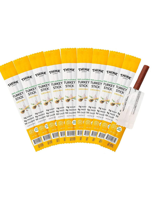 Think Jerky All-Natural Turkey Sticks, Gluten and Sugar Free, No Nitrates, Keto Paleo Friendly, 1.0 oz Sticks - Pack of 10