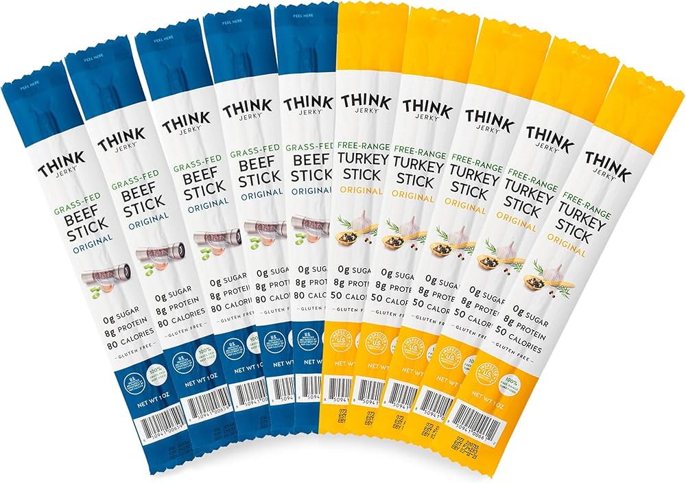 Think Jerky Stick Variety Pack, Sugar Free, Gluten Free, No Nitrates Keto Friendly Paleo High Protein - 1.0 oz Sticks,  Pack of 10