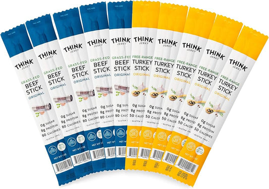 Think Jerky Stick Variety Pack, Sugar Free, Gluten Free, No Nitrates Keto Friendly Paleo High Protein - 1.0 oz Sticks,  Pack of 10