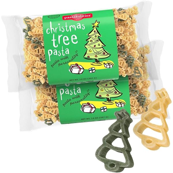 Pastabilities Fun Shaped Pasta for Kids - Christmas Tree Shaped - Green and Brown Tree Holiday Theme, Non-GMO Natural Wheat and Vegetable Pasta, All-Natural, Kosher Certified - Pack of 2