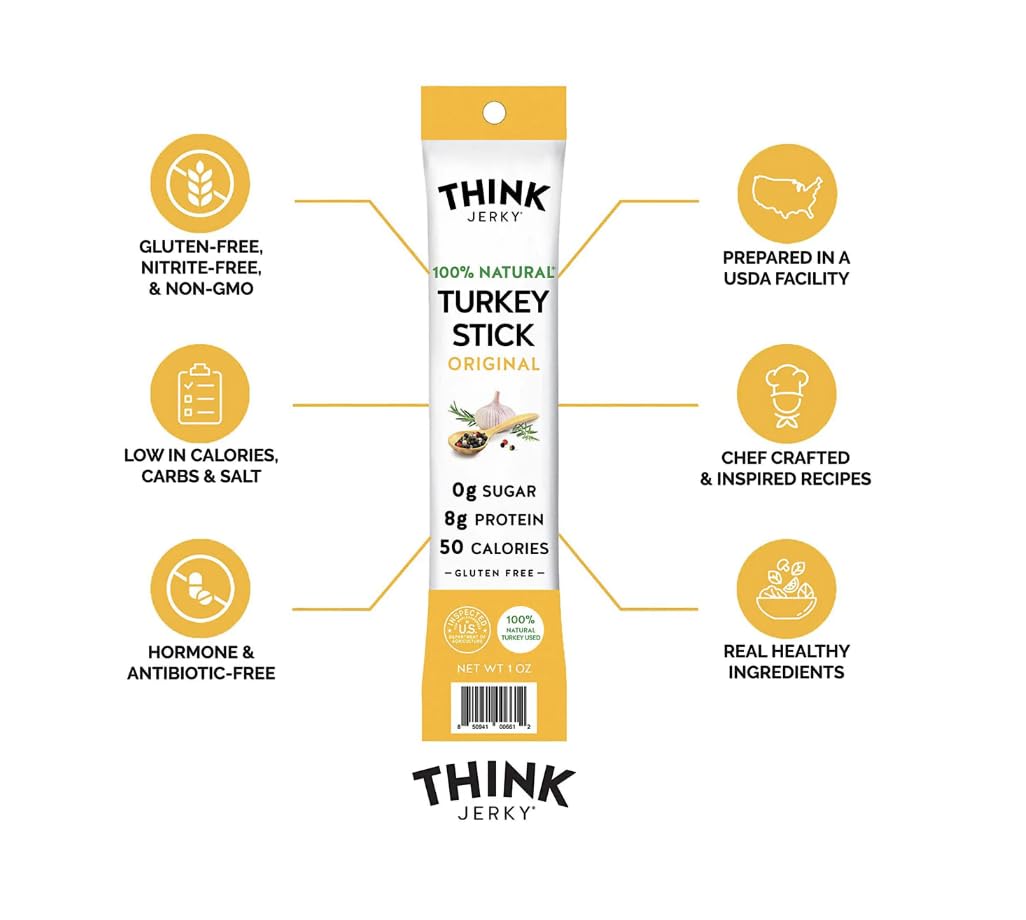 Think Jerky Stick Variety Pack, Sugar Free, Gluten Free, No Nitrates Keto Friendly Paleo High Protein - .5 oz Sticks,  Pack of 18