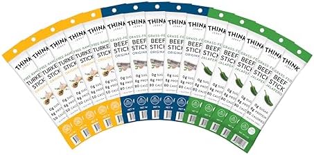 Think Jerky Stick Variety Pack, Sugar Free, Gluten Free, No Nitrates Keto Friendly Paleo High Protein - .5 oz Sticks,  Pack of 18