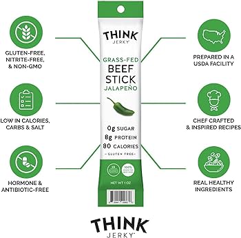 Think Jerky Stick Variety Pack, Sugar Free, Gluten Free, No Nitrates Keto Friendly Paleo High Protein - .5 oz Sticks,  Pack of 18
