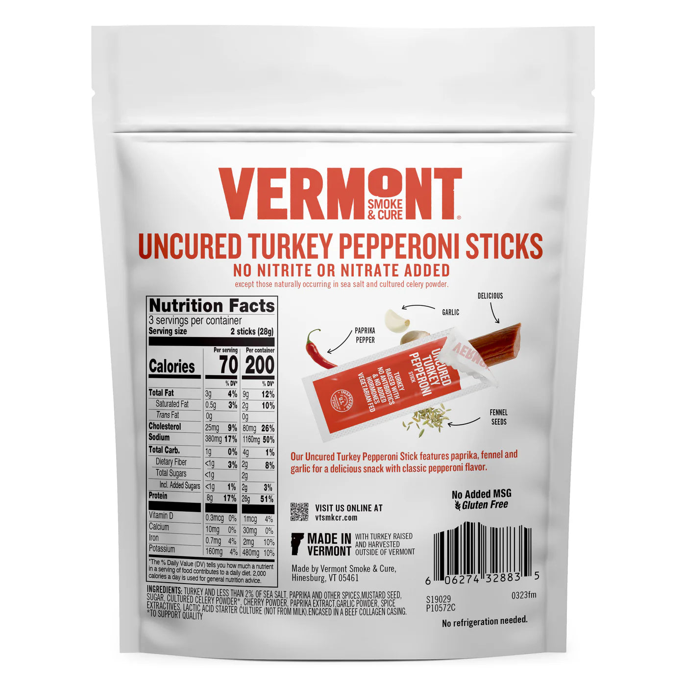 Uncured Turkey Pepperoni Stick Go Packs,  3 oz - Pack of 8