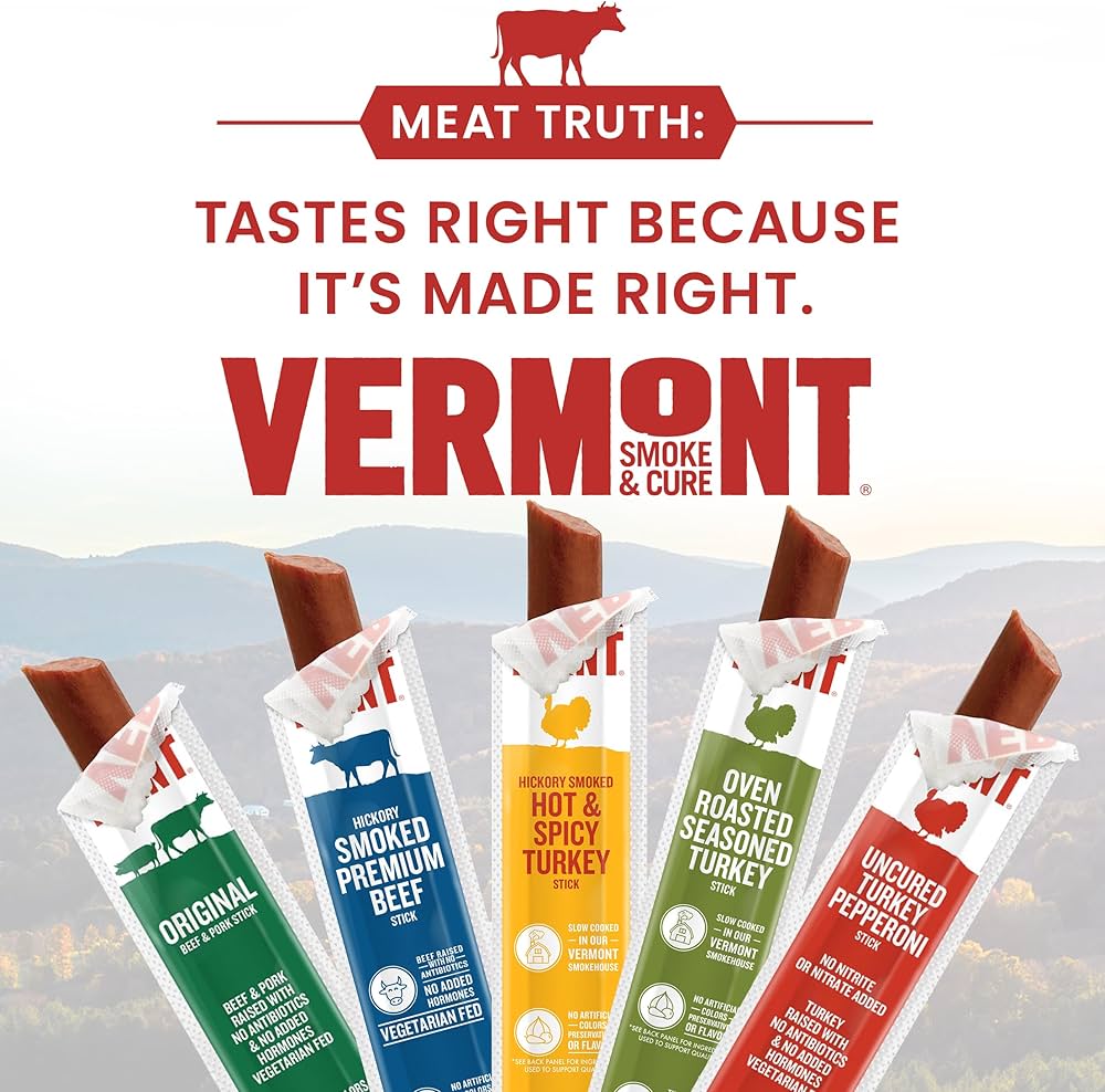 Vermont Smoke & Cure Hot & Spicy Turkey Sticks - Protein Snacks,  No Antibiotics or Added Hormones, Hiking Snacks - 1 oz, Pack of 24