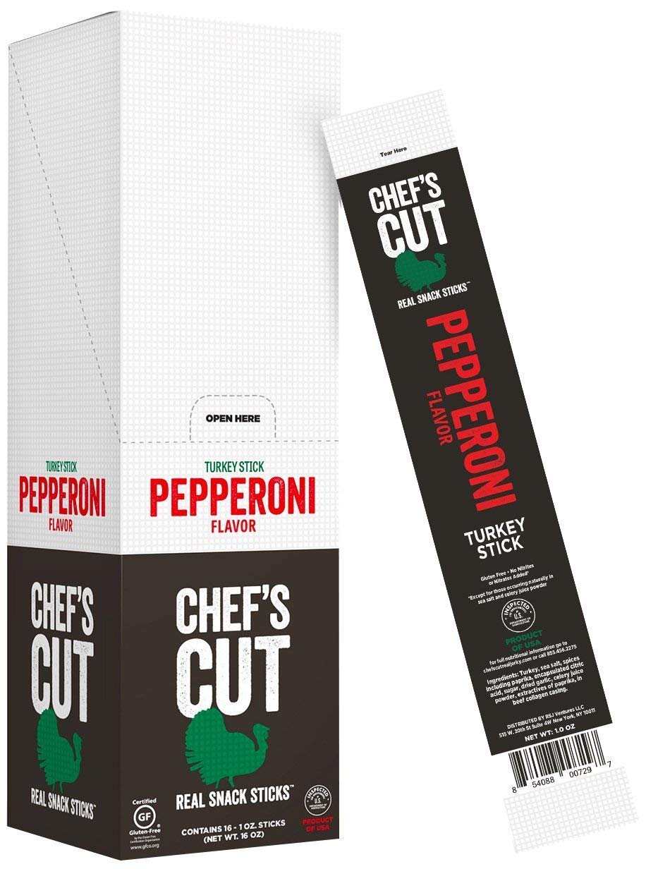 Chef's Cut Turkey Pepperoni Meat Snack Sticks, High Protein Meat Snack, Gluten Free - Pack of 24