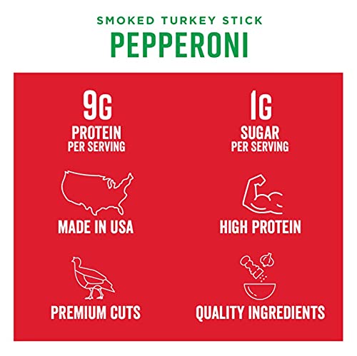 Chef's Cut Turkey Pepperoni Meat Snack Sticks, High Protein Meat Snack, Gluten Free - Pack of 24