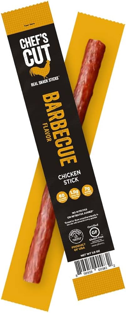 Chef's Cut Barbecue Chicken Meat Snack Sticks, Gluten Free - Pack of 12