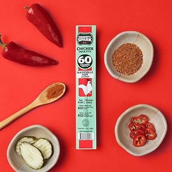 Mighty Spark Chicken Snack Sticks - Nashville Hot - 6g of Protein, No Antibiotics Ever, No Hormones Added, Gluten Free - Pack of 48