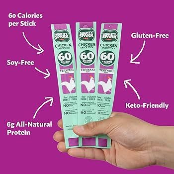 Mighty Spark Chicken Snack Sticks - Teriyaki - 6g of Protein, No Antibiotics Ever, No Hormones Added, Gluten Free - Pack of 48