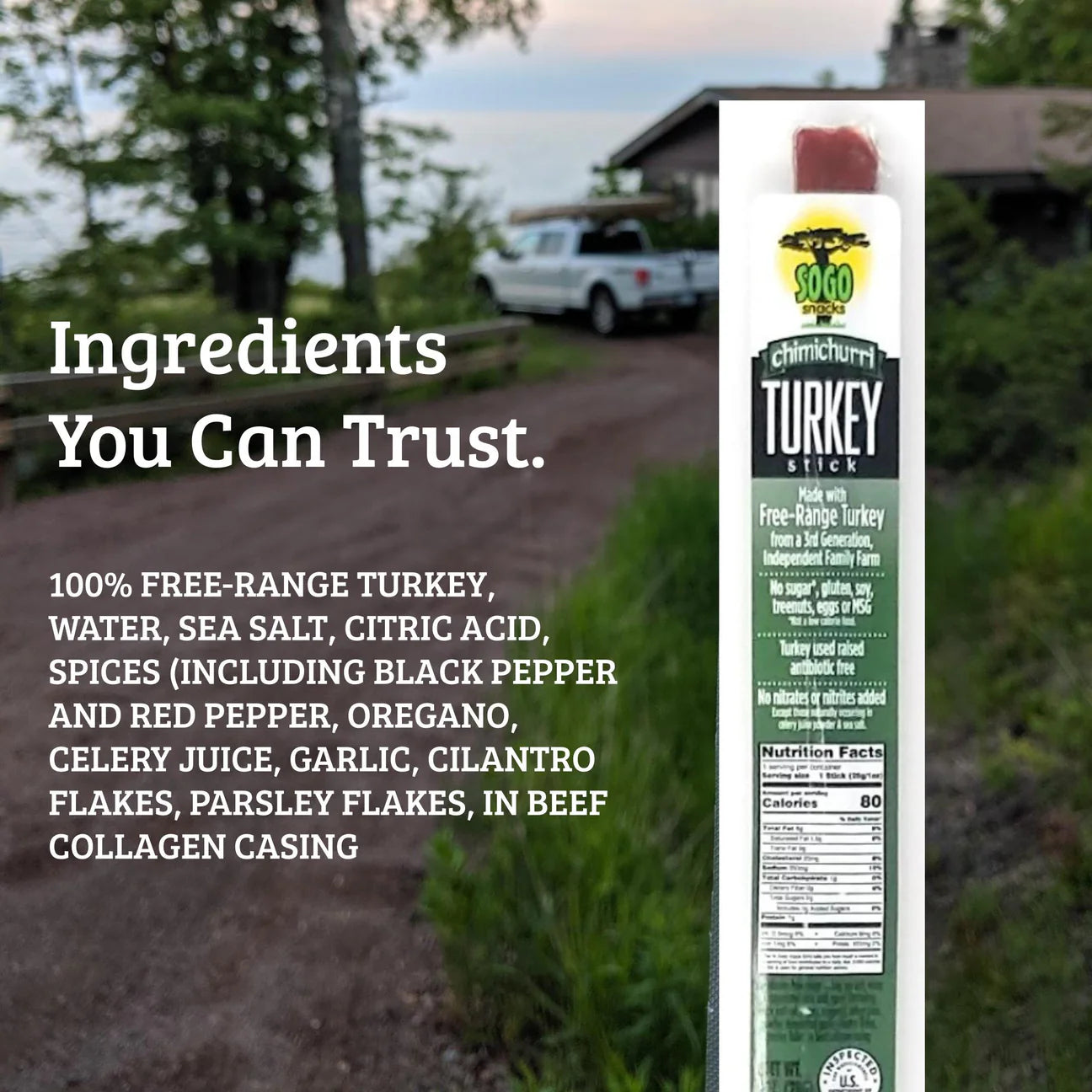 Sogo 100% Free Range Turkey Chimichurri Meat Sticks - No Sugar, Gluten Free, No Nitrates, MSG Free, 1 oz - Pack of 24