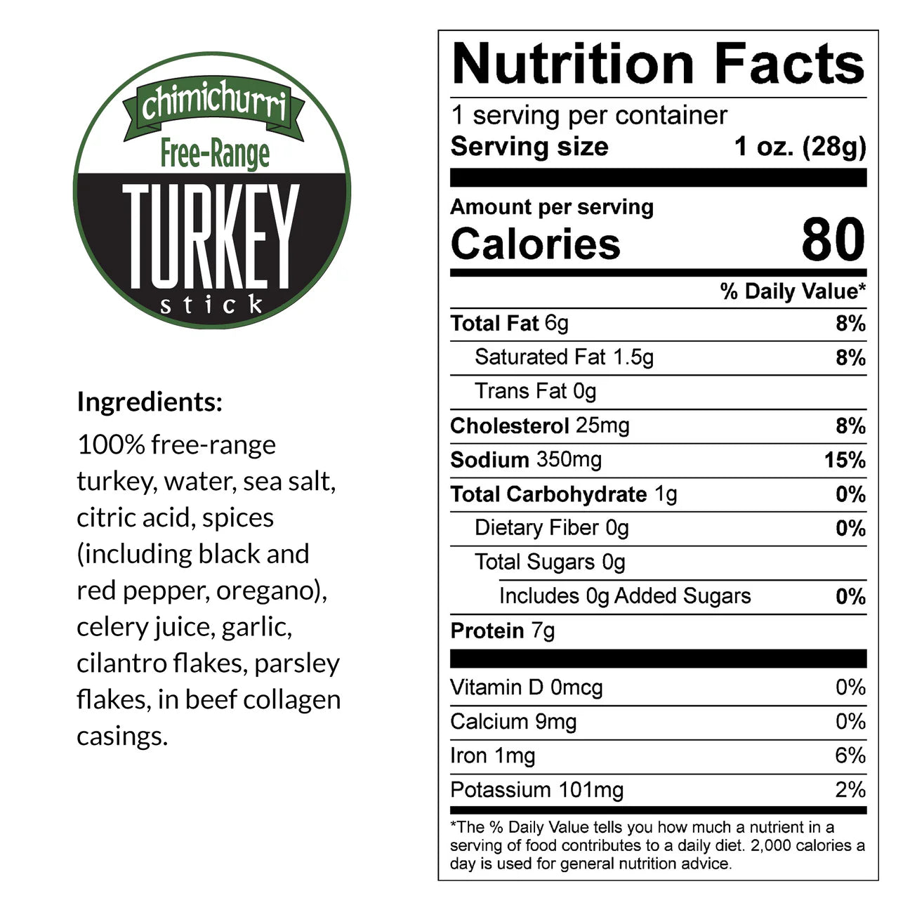 Sogo 100% Free Range Turkey Chimichurri Meat Sticks - No Sugar, Gluten Free, No Nitrates, MSG Free, 1 oz - Pack of 24