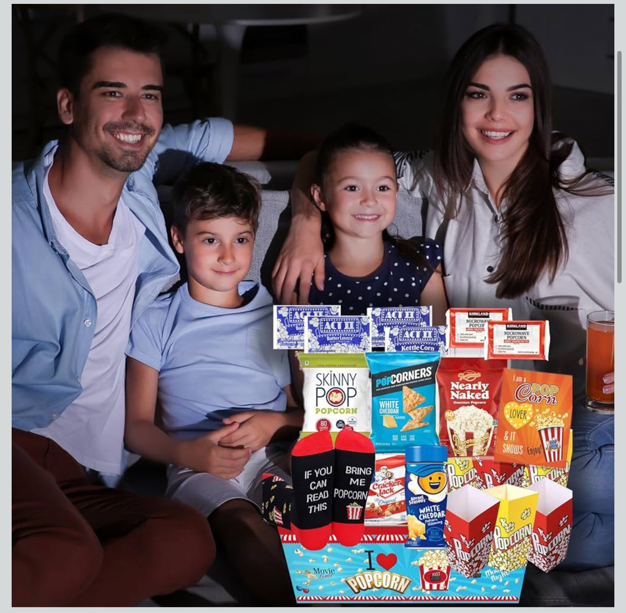 Popcorn Movie Night Gift Basket Care Package - w/Hot Air Popcorn Maker & Funny Socks, The Ultimate Gift Box