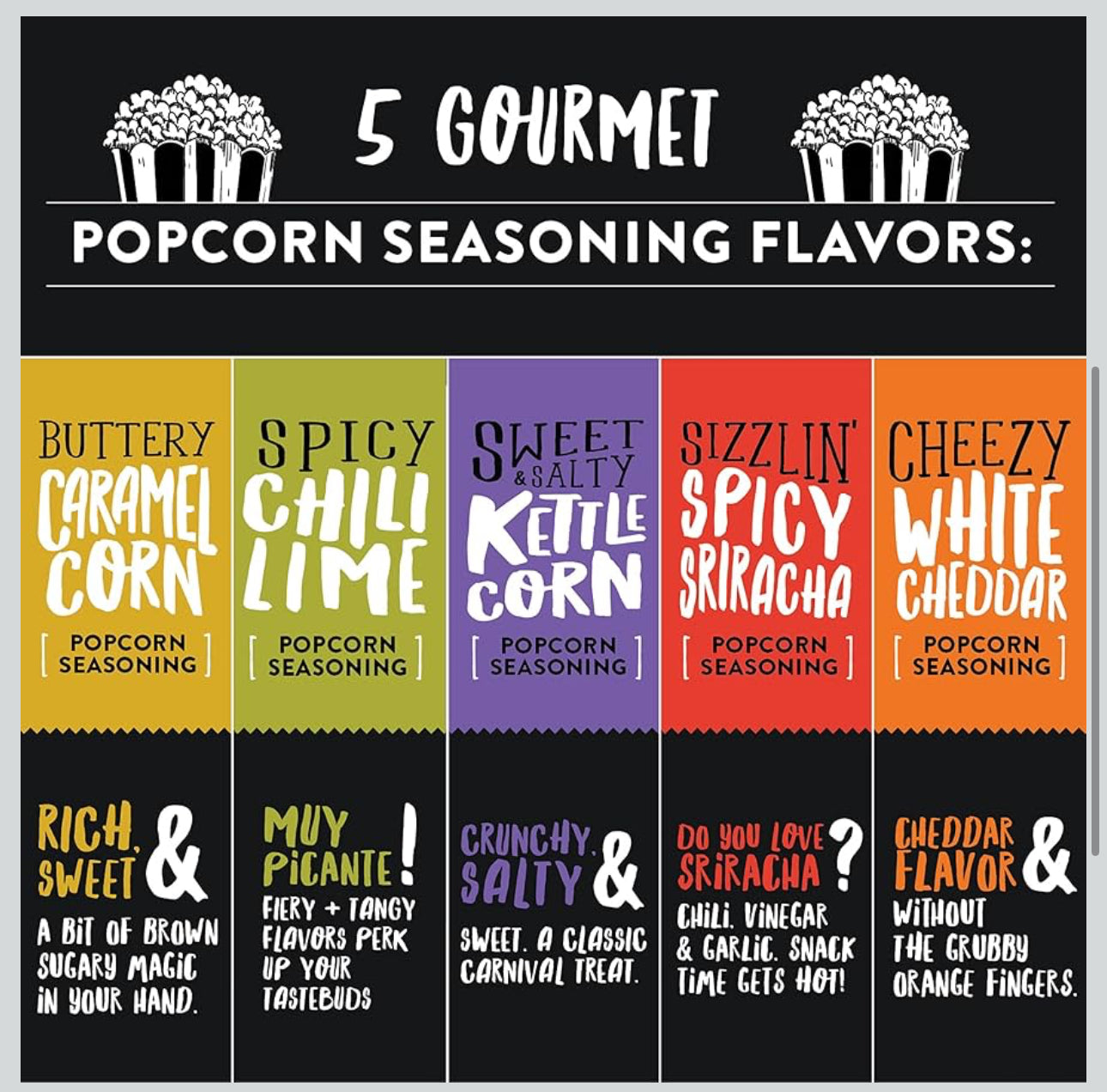 Urban Accents Movie Night Popcorn Gift Set – Includes 3 Gourmet Popcorn Kernel Varieties & 5 Flavorful Seasonings – Perfect Snack Gift Box for Parties, Holidays, or Movie Lovers