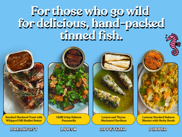 Fishwife Gift Variety Set with Cantabrian Anchovies, Sardines with Hot Pepper, Albacore Tuna in Spicy Olive Oil, Smoked Mackerel & Smoked Rainbow Trout) | High Protein, Gluten Free  - Pack of 5