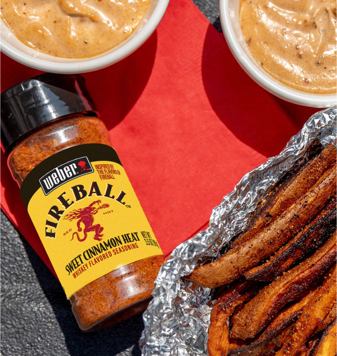 Weber Fireball Bourbon Whiskey Flavored Spice and Sauce Variety 3 Pack- Includes Seasoning, Hot Sauce, and BBQ Sauce Gift Basket
