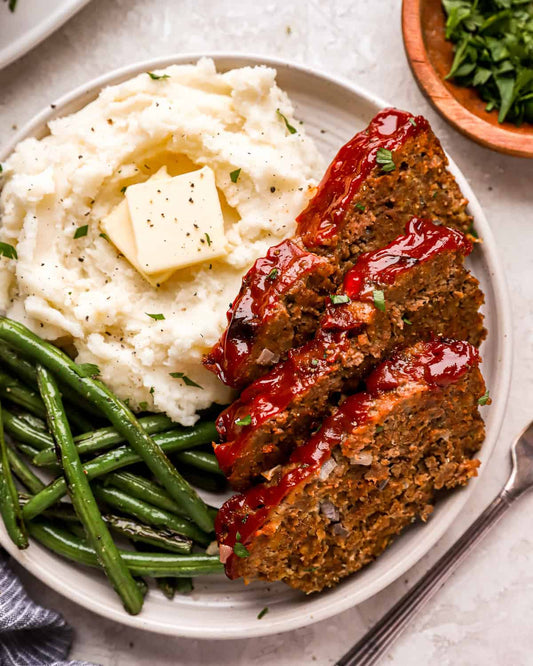 Bourbon Coffee Espresso BBQ Glaze Meatloaf with Mashed Potatoes, Mixed Veggies - Pack of 2