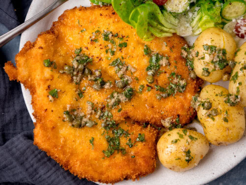 Lemon Pepper Chicken Schnitzel with Garlic Butter Broccoli & Potatoes - Pack of 2