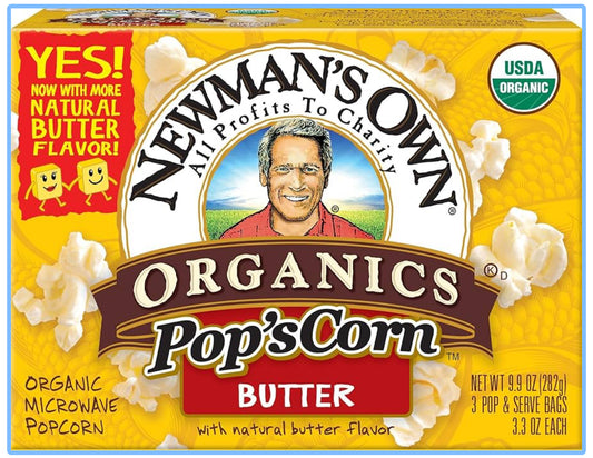 Newman's Own Organic Non-GMO Pop's Corn Microwave Popcorn, Butter - 3.3 oz - Pack of 3