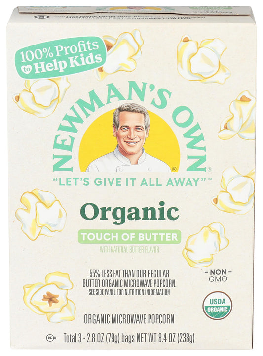 Newman's Own Organic Non-GMO Pop's Corn Microwave Popcorn, Touch of Butter - 2.8 oz - Pack of 3