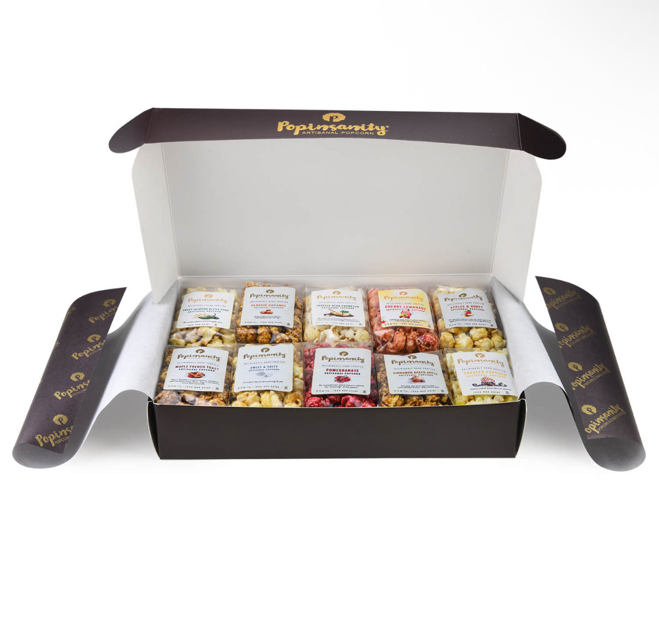Popinsanity Gourmet Popcorn Variety Sampler Gift Box - includes 10