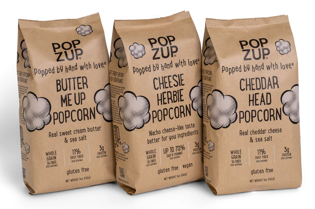 Popzup Cheesie Herbie Popcorn, Non-GMO, Gluten Free - Large Family Size - Pack of 3