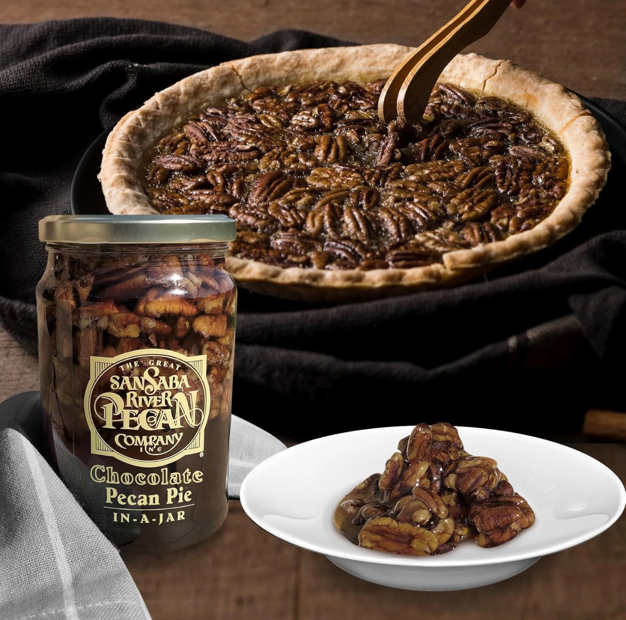 Chocolate Pecan Pie In A Jar - The Great San Saba River Pecan Company