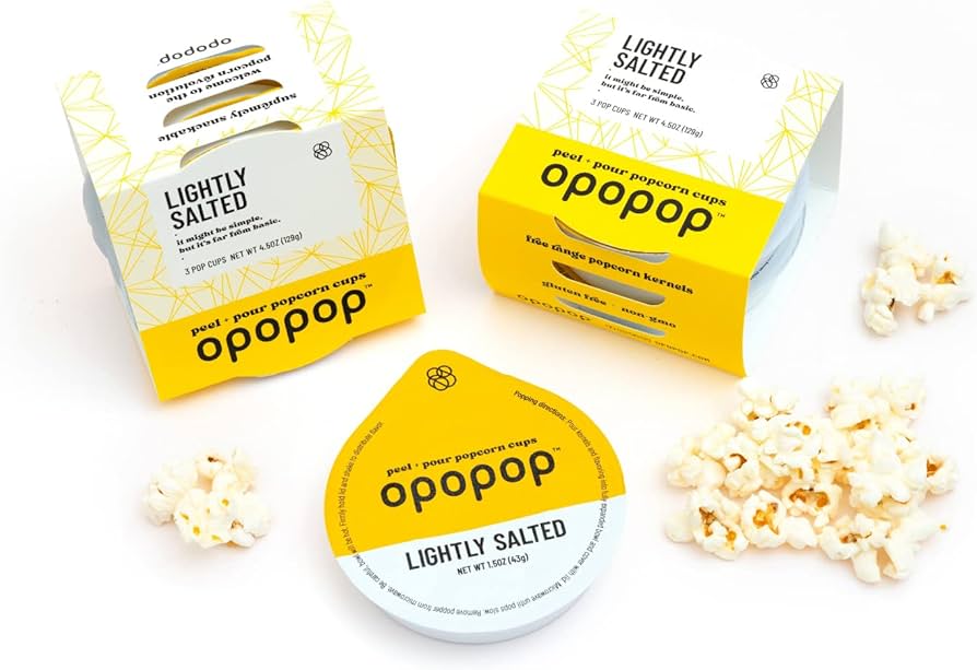 Opopop Gluten Free, Non-GMO Microwave Popcorn Pop Cups - Lightly Salted - Gourmet Kernels & Popcorn Flavoring - Pack of 6