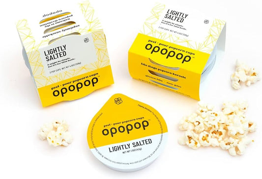 Opopop Gluten Free, Non-GMO Microwave Popcorn Pop Cups - Lightly Salted - Gourmet Kernels & Popcorn Flavoring - Pack of 6