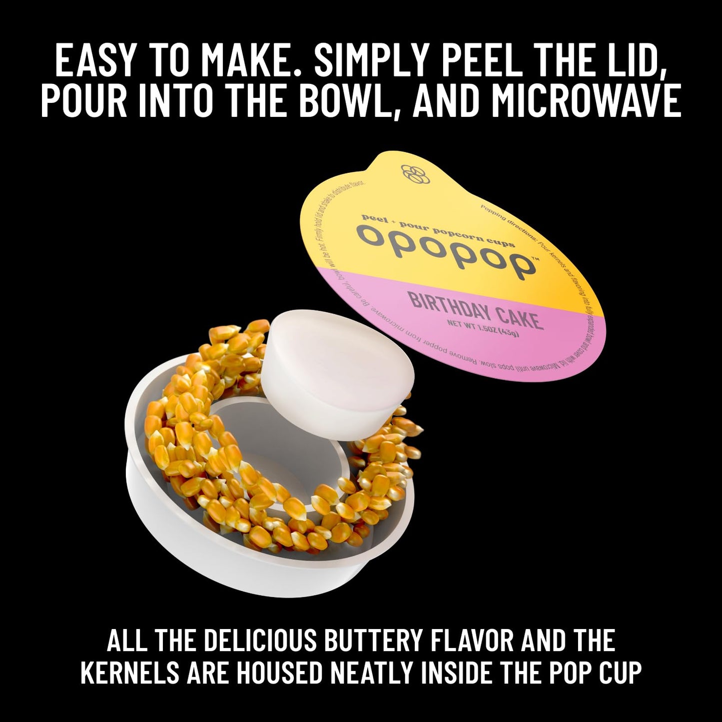 Opopop Gluten Free, Non-GMO Microwave Popcorn Pop Cups - Birthday Cake - Gourmet Kernels & Popcorn Flavoring - Pack of 6