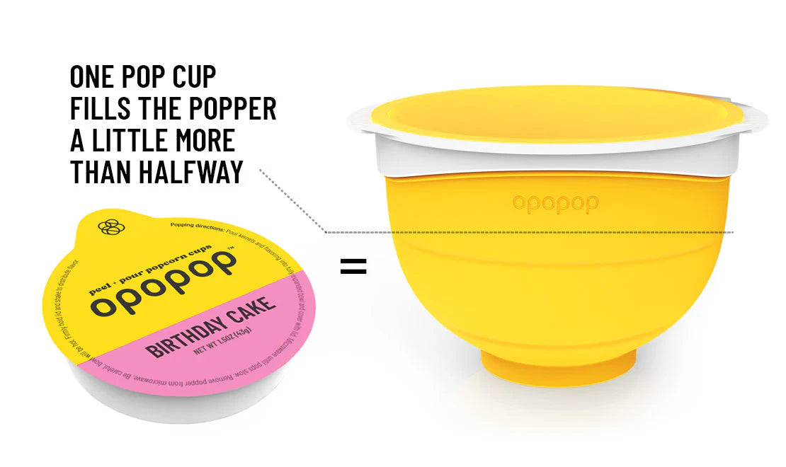 Opopop Gluten Free, Non-GMO Microwave Popcorn Pop Cups - Birthday Cake - Gourmet Kernels & Popcorn Flavoring - Pack of 6