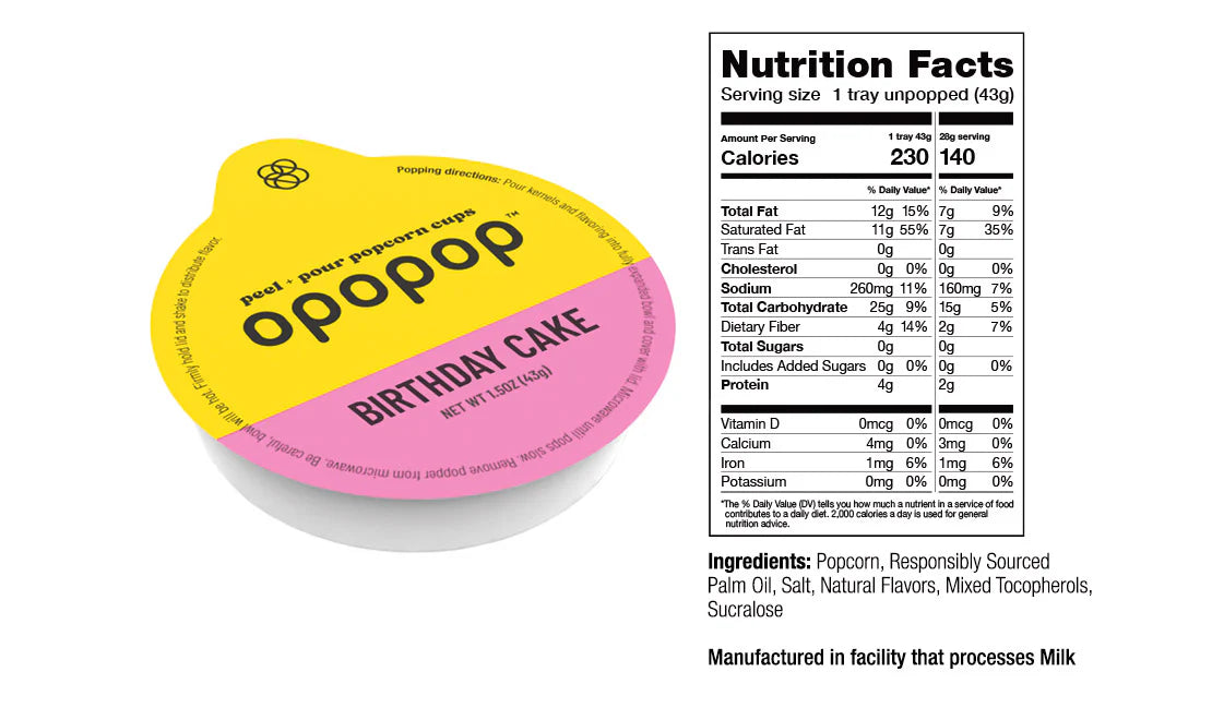 Opopop Gluten Free, Non-GMO Microwave Popcorn Pop Cups - Birthday Cake - Gourmet Kernels & Popcorn Flavoring - Pack of 6