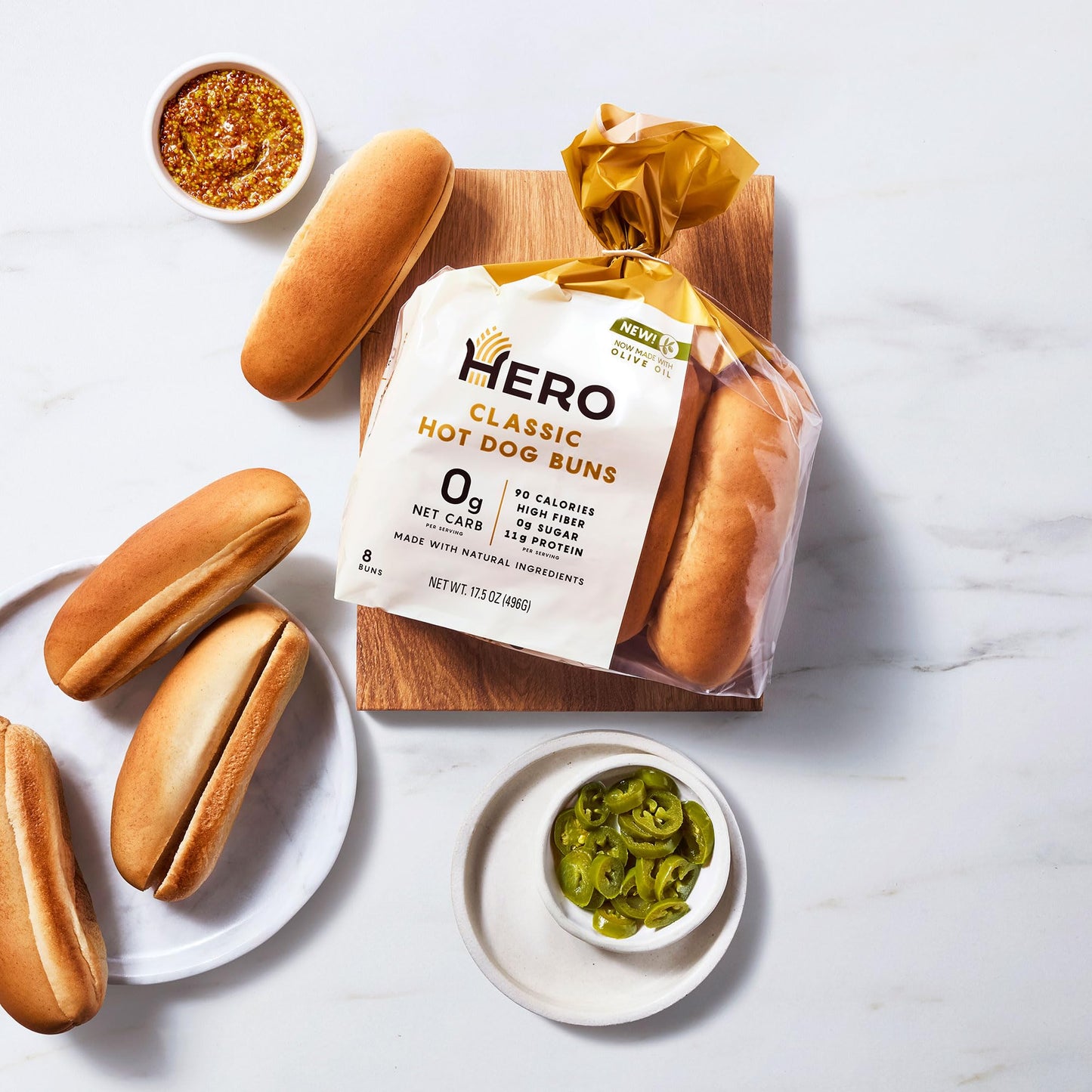 Hero Classic Hot Dog Buns - 0g Net Low Carb Buns | High Fiber, 0g Net Carbs, 0g Sugar - Pack of 2